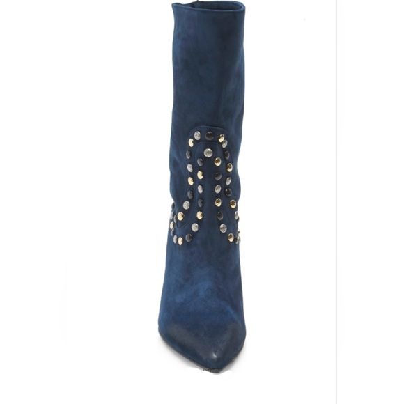 Free People Studded Navy Blue Dakota Distressed Heel Boot 39 - Picture 13 of 14